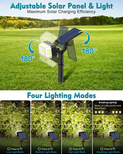 102 LEDs Solar Spot Lights Outdoor, [ 4 Modes/8 Pack] Solar Spotlights Waterproof IP65, Adjustable Light & Panel Landscape Flood Powered Lights for Yard Garden Pathway Wall (Cool White)