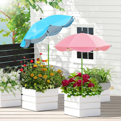 MJZ 2 Pack Plant Umbrellas for Outdoor Plants, 26" Garden Umbrella for Plants with Adjustable Angle, Plant Umbrella Provide Shade for Outdoor Plants Flower Pot Planting Beds (Pink, Blue)