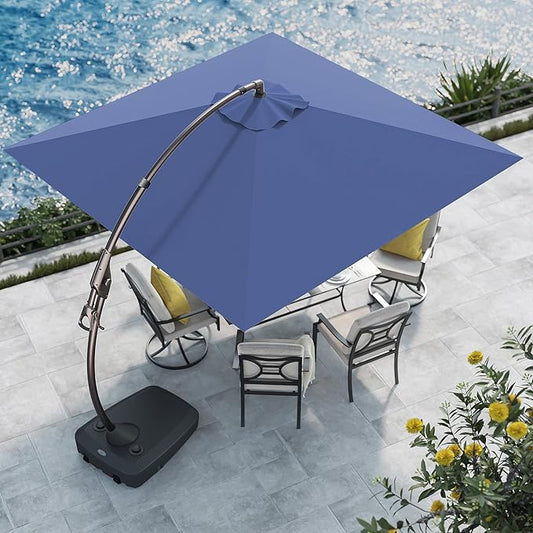 Grand patio 10x10 FT Patio Offset Umbrella, Large Square Aluminum Cantilever Umbrella Base Included for Deck Porch (Navy Blue, 10x10 FT)