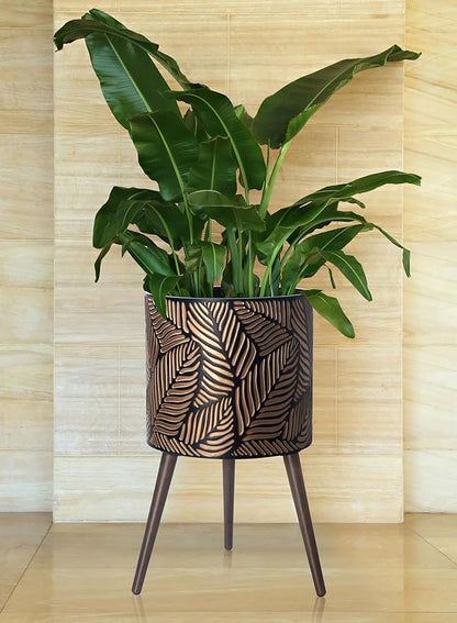 D'vine Dev 16 Inch Planter Pot with Stand, Mid-Century Tall Plant Pot with Legs for Indoor Plants, XX-Large, Bronze/Grey, 88-L-E-6