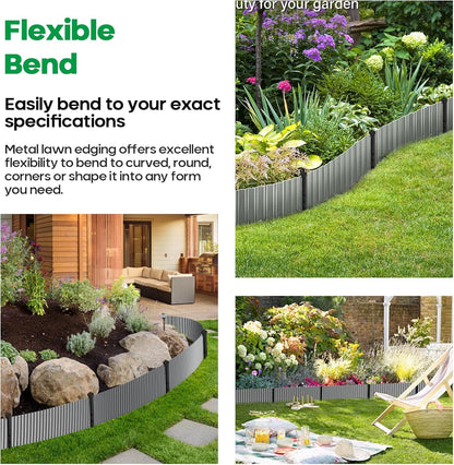 Corrugated Metal Garden Edging, Sturdy Tall Landscape Edging Borders, Perfect DIY for Flower Beds, Lawn and Pathway, Tree Surrounds, Paver Edges (Silver, 10"×20FT)