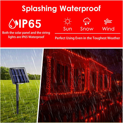 Solar String Lights Outdoor, 2-Pack Total 80FT 200 LED Solar Christmas Twinkle Lights Outside Waterproof Copper Wire 8 Modes Solar Fairy Lights for Garden Tree Party Birthday Christmas Decor (Red)