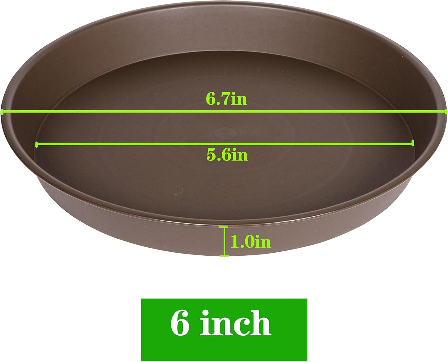 6 Pack Plant Saucer Tray, 4 5 6 8 10 12 13 15 17 19 inch Plant Saucers, Heavy Duty Plastic Plant Drip Trays for Indoors, Flower Plant Water Tray, Plant Trays for Pots Base (6 inch, Chocolate)