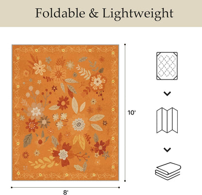 GENIMO Indoor Outdoor Area Rug 8' X 10' Waterproof, Washable Door Mat Non Shedding, Easy Cleaning Floral Outdoor Carpet for Patio, Entryway, Porch, Bathroom, Living Room, Bedroom, Backyard