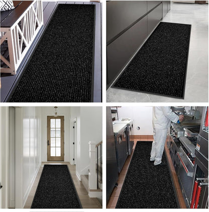 fani Heavy Duty Large Outdoor Indoor Entrance Black Doormat Waterproof Low Profile Entrance Rug Front Door Mat Patio Anti-Skid Rubber Back, 48x96 inch (Black)