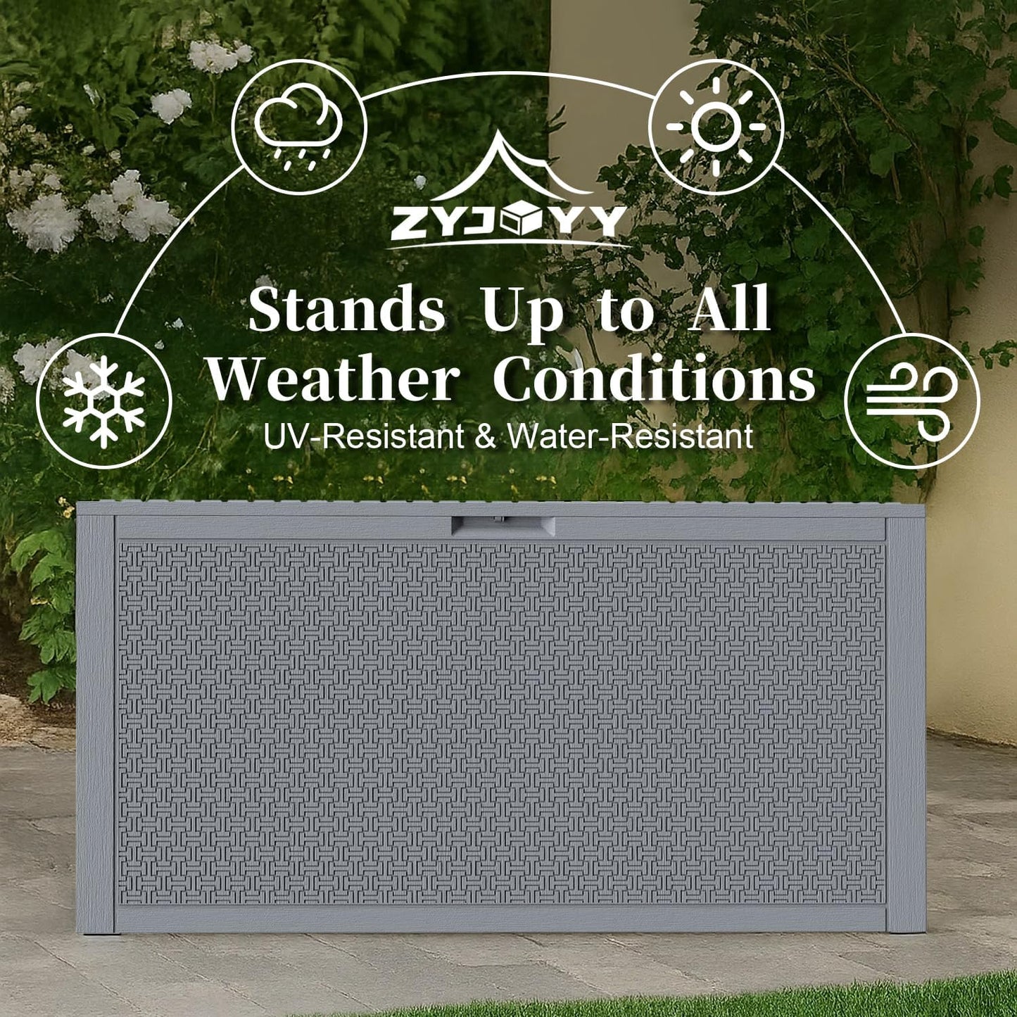 Outdoor Storage Box, 90 Gallon Deck Box, Waterproof Resin Storage Bin for Patio Cushions, Gardening Tools, Lockable, UV Resistant, Grey