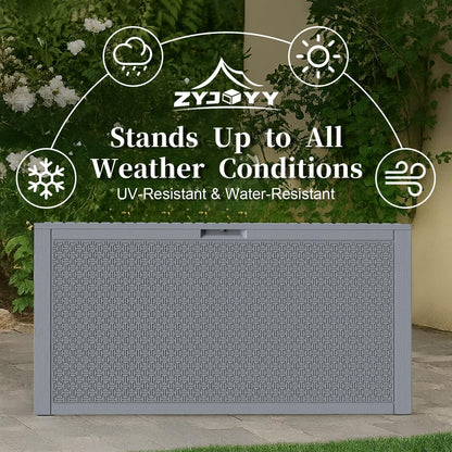 Outdoor Storage Box, 90 Gallon Deck Box, Waterproof Resin Storage Bin for Patio Cushions, Gardening Tools, Lockable, UV Resistant, Grey