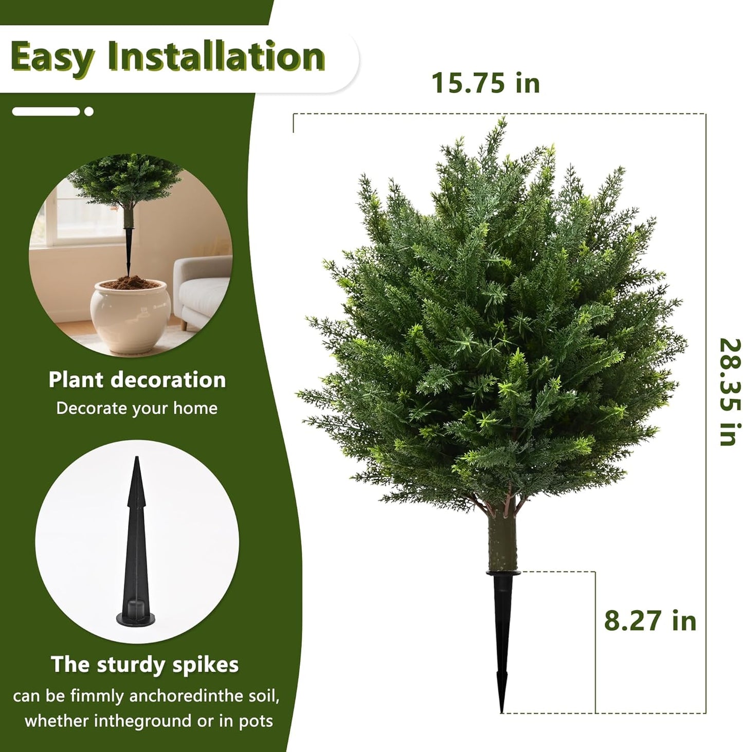 28" UV Resistant Artificial Shrubs for Outdoors - Real Looking Faux Bushes, Fake Cedar Trees, Outdoor Faux Ball Plants & Topiaries - Set of 2 Artificial Shrubs, Artificial Bushes for Garden Decor