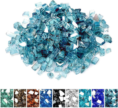 Mr. Fireglass 10 Pounds Fire Glass - 1/4 Inch High Luster Reflective Tempered Glass Rocks for Fireplace Fire Pit Table and Landscaping, Aqua Blue