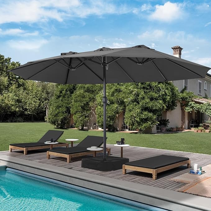 MASTERCANOPY Patio Outdoor Umbrella,15FT Double Sided Large Umbrella with Base