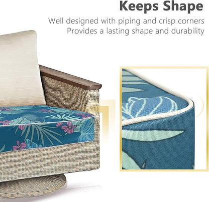 Porch Shield Outdoor Cushion Slipcovers Patio Chair Seat Cushion Covers Set 4 Waterproof Fade Resistant 24 x 24 x 4 inch, Palm Leaf