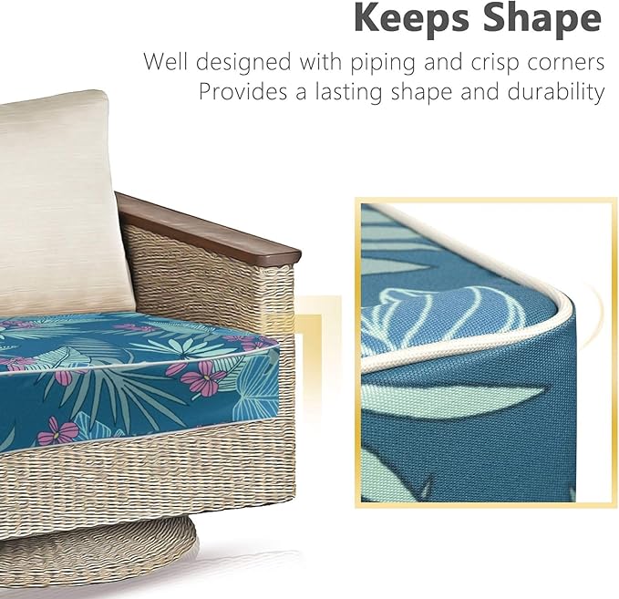 Porch Shield Outdoor Cushion Slipcovers Patio Chair Seat Cushion Covers Set 4 Waterproof Fade Resistant 20 x 18 x 4 inch, Palm Leaf