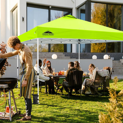 EAGLE PEAK Pop Up Canopy Tent with Wheeled Carry Bag, 8 Stakes, 4 Ropes, 4 Weight Bags, Easy Set Up Tent Canopy, 12x12 ft, 144sqft of Shade, Neon Green