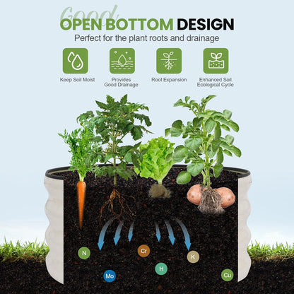 G GOOD GAIN Round Raised Garden Bed - 3Pcs 2x2x1ft Galvanized Steel Planter Boxes Outdoor with Rubber Edge Trim | Metal Raised Beds for Gardening Vegetables Flowers Fruits Herbs (White)