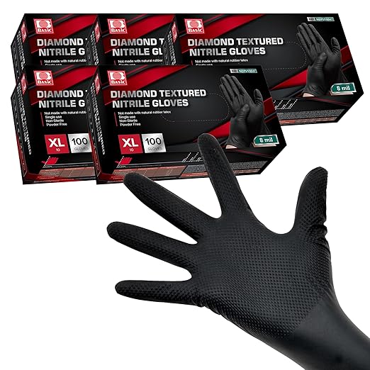 Jointown Basic Heavy Duty Nitrile Gloves, Mechanic Gloves 8 Mil Nitrile Disposable, with Raised Diamond Texture, Case of 500, Black, XLarge