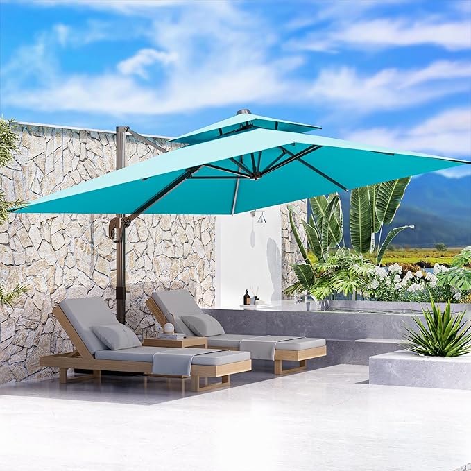 10' X 13' Outdoor Patio Umbrella Large Rectangle Cantilever Umbrella Heavy Duty 360°Rotation Offset Umbrella for Garden Deck Pool Patio,Turquoise