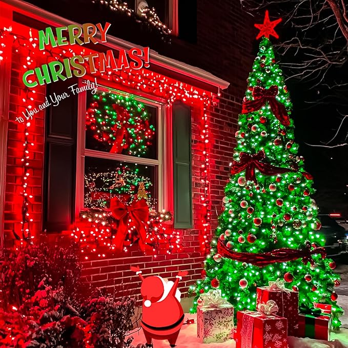 JMEXSUSS Red and Green Solar Christmas Lights Outdoor Waterproof, 2 Pack 100 Led 33ft Color Changing Solar String Lights for Christmas Tree Decor