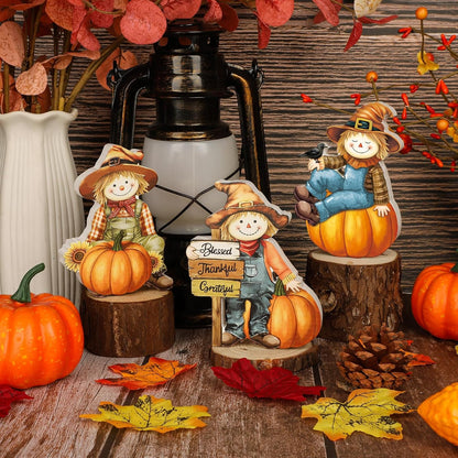 COCHIE 3 Pcs Fall Scarecrow Decor Rustic Fall Tiered Tray Decorations Wooden Scarecrow Pumpkin Sign Autumn Thanksgiving Gifts Home Office Decor Party Supplies