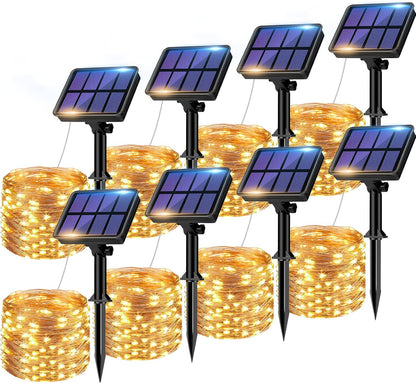 8 Pack Solar String Lights Outdoor, 640LED 264FT Waterproof 8 Modes Copper Wire Solar Twinkle Lights for Outside Garden Patio Tree Christmas Wedding Party Decor