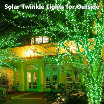 4 Pack 180FT Solar Christmas Lights Outdoor Waterproof, Super Bright 320 LED Solar String Lights with 8 Lighting Modes, Green Wire Twinkle Tree Light for Outside Xmas Party Decorations (Green)