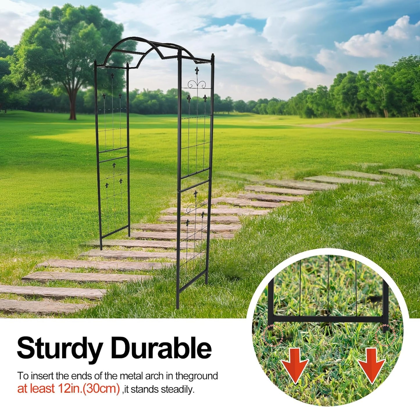 Heavy Duty Metal Garden Arch 7.6ft High Garden Arbor for for Climbing Plants Roses Vines, Outdoor Garden Lawn Backyard Patio, Garden Wedding Party Decoration