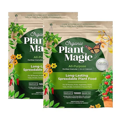 Organic Plant Magic - Truly Organic™ Slow Release Granular Fertilizer: Long-Lasting Plant Food Granules - Indoor & Outdoor Flowers, Vegetable Gardens, Fruit Trees, Shrubs, House Plants (Two 4 lb Bags)