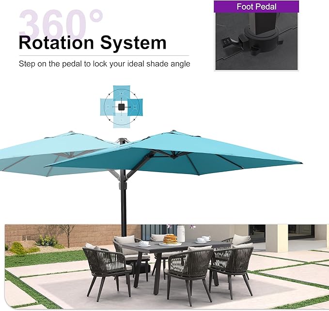 PURPLE LEAF 9' X 12' Rectangle Patio Umbrella with Base Large Cantilever Outdoor Umbrella Offset Umbrella with 360-degree Rotation Garden for Deck Backyard Pool Turquiose