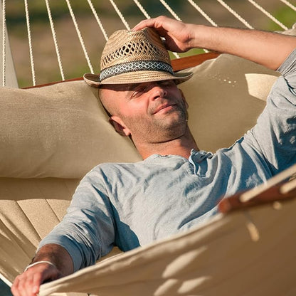 LA SIESTA® Alabama Quilted Hammock with Spreader Bar, Padded Fabric Hammock with Pillow, Weatherproof Outdoor Hammock, 2 Person Double Hammock for Outside Heavy Duty - Max 355 Lbs, XL King, Vanilla