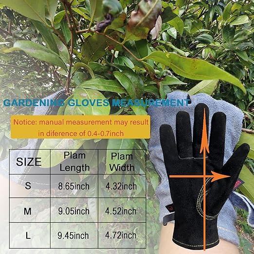Leather Work Gloves for Women with Cotton Lining, Thorn Proof Gardening Gloves for TIG/MIG Welding, Construction (Black, Large)