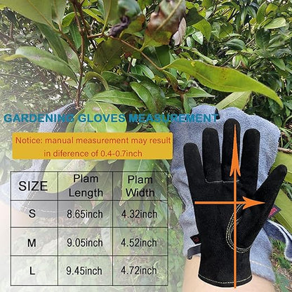 Leather Work Gloves for Women with Cotton Lining, Thorn Proof Gardening Gloves for TIG/MIG Welding, Construction (Black, Large)