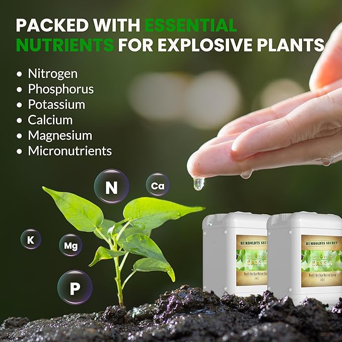 Humboldts Secret Base A & B Liquid Hydroponic Fertilizer | Complete Hydroponic Nutrients for Indoor and Outdoor Plants | Supports Healthy Vegetative Growth and Flowering Stage | 5 Gallon