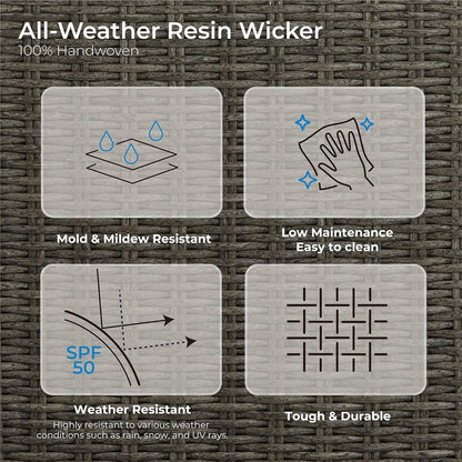 CHITA 5 Pieces Swivel Wicker Patio Furniture Set, Outdoor Conversation Set with 2 Pieces Rattan Rocking Swivel Chairs, 2 Pieces Ottomans, Thickened Cushions and Side Table