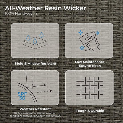 CHITA 3 Pieces Wicker Patio Bistro Set, Outdoor Furniture Set with 2 Pieces Rattan Rocking Swivel Chairs, Thickened Cushions and Side Table