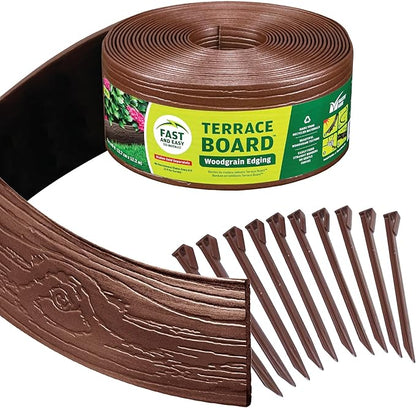 MASTER MARK Terrace Board, Landscape Coiled Edging, Grass Barrier, Bender Board, Garden Borders (Brown) 4 in. x 40 ft. with 10 Stakes