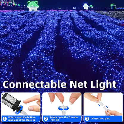 Net Mesh String Lights Waterproof, 200 Light Bubbles, 8 Lighting Modes, for Indoor Outdoor, Curtain, Christmas Tree, Bush, Party, Wedding, Fairy, Wall Decoration (9.8 ft x 6.6 ft, Blue)