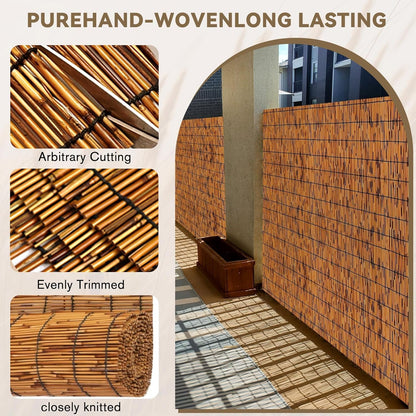 Bamboo Reed Fencing, Light Russet Decorative Bamboo Privacy Fence 5ft High, Reed Curtains for Patio Garden Balcony Outdoor Privacy Screen, 5 x 16 FT (2 Pcs)