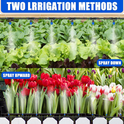 59FT Mist Drip Irrigation System, Automatic Garden Watering System with Adjustable Atomizing Misting Nozzle, 1/4 inch Blank Distribution Tubing Watering Drip Kit for Garden, Greenhouse, Lawn
