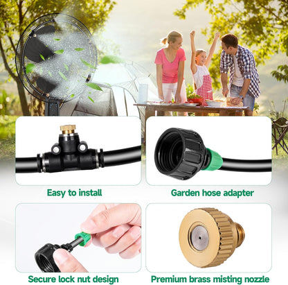 Anti Leak Misting Fans for Outside,Outdoor Misting Fan Kit,19.69FT(6M) with 6 Brass Nozzle + 6m Line + 3/4" Adapter Water Mist Sprayer for Backyard Patio, Perfect for Outdoor Cooling System
