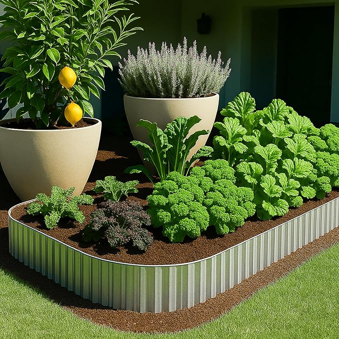 Bonviee 8” x 40’ Metal Landscape Edging Border Kit, Corrugated Garden Edging for Flower Bed, Lawn, Walkways, No Dig Paver Edging for Landscaping, Durable Garden Border Edging (Silver, 8In x 40Ft)