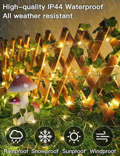 suddus Solar Fairy Lights with Vine, 33ft 100 Led Ivy Solar String Light Outdoor Waterproof, 8 Modes Leaf Lights for Balcony, Yard, Patio, Garden, Fence (Warm White)