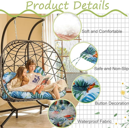 Swing Replacement Cushions with Backrest, 2 or 3 Seater Waterproof Non-Slip Overstuffed Swing Pad, Indoor/Outdoor Bench Cushion for Porch Chair Swings Garden Furniture (Summer, 40 * 55 in)