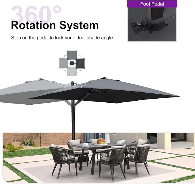 PURPLE LEAF 9' X 12' Rectangle Patio Umbrella Large Cantilever Outdoor Aluminum Offset Umbrella with 360-degree Rotation for Garden Deck Backyard Pool, Grey