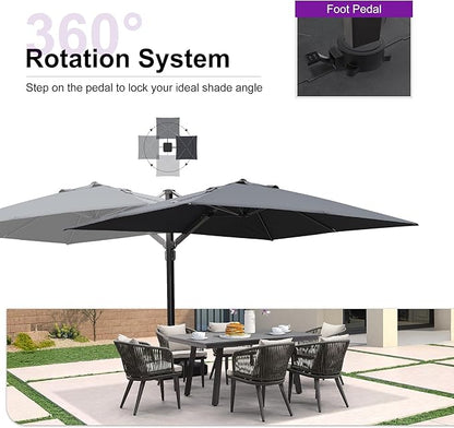 PURPLE LEAF 9' X 12' Rectangle Patio Umbrella Large Cantilever Outdoor Aluminum Offset Umbrella with 360-degree Rotation for Garden Deck Backyard Pool, Grey
