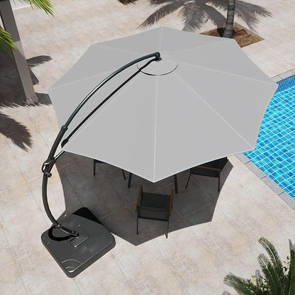 LAUSAINT HOME Outdoor Patio Umbrella with Base included, 12 FT Deluxe Curvy Cantilever Umbrella Heavy Duty Offset Hanging Umbrella with 360° Rotation for Market, Pool, Garden, Backyard, Deck (Grey)