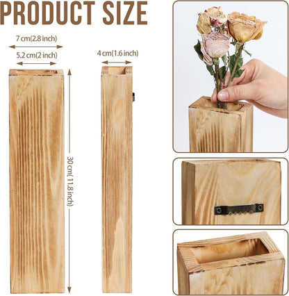 Wooden Wall Planter Set of 4 - Modern Home Decor for Living Room, Bedroom, Bathroom - Vintage Finish Planter for Dried Flowers, Faux Greenery, Indoor Plants