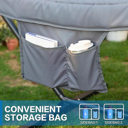 PNAEUT Double Hammock with Stand for Outside, Rope Hammocks with Polyester Pad 2 Person, 12ft Heavy Duty Stand, Extra Pillow, Storage Sidebag, Max 475 lbs Capacity (Gray)