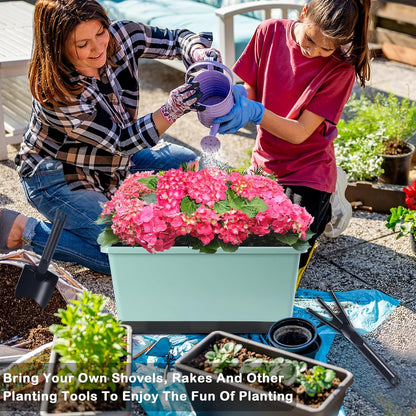 Window Box Planter 6 Pcs, 17 Inches Rectangle Flower Pots with Drainage Holes and Trays, Vegetable Planters for Windowsill Patio Garden Balcony Home Porch Yard Indoor Outdoor (Green, 17*7.4*7.8 inch)