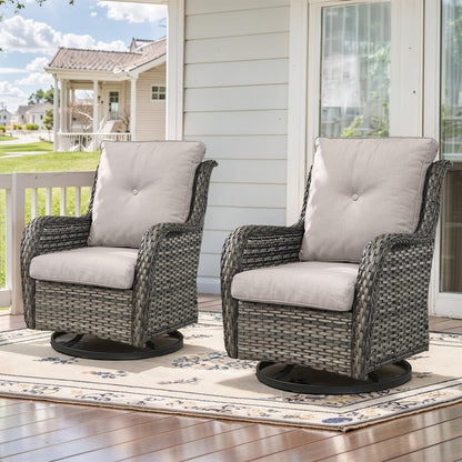Outdoor Swivel Rcoker Patio Chairs - Outdoor Swivel Patio Chairs Set of 2 Wicker Chair Patio Furniture Sets with Covered Cushion for Porch Deck Balcony Garden, Beige