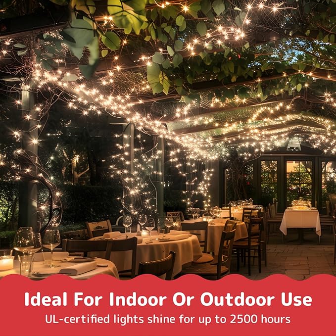 PREXTEX 100-Count Warm White Christmas Lights - 20 ft Clear StringLights on White Wire - Incandescent Xmas TreeLights for Indoor and Outdoor Decorations