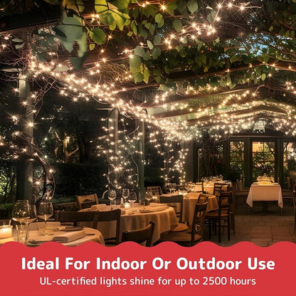 PREXTEX 100-Count Warm White Christmas Lights - 20 ft Clear StringLights on White Wire - Incandescent Xmas TreeLights for Indoor and Outdoor Decorations